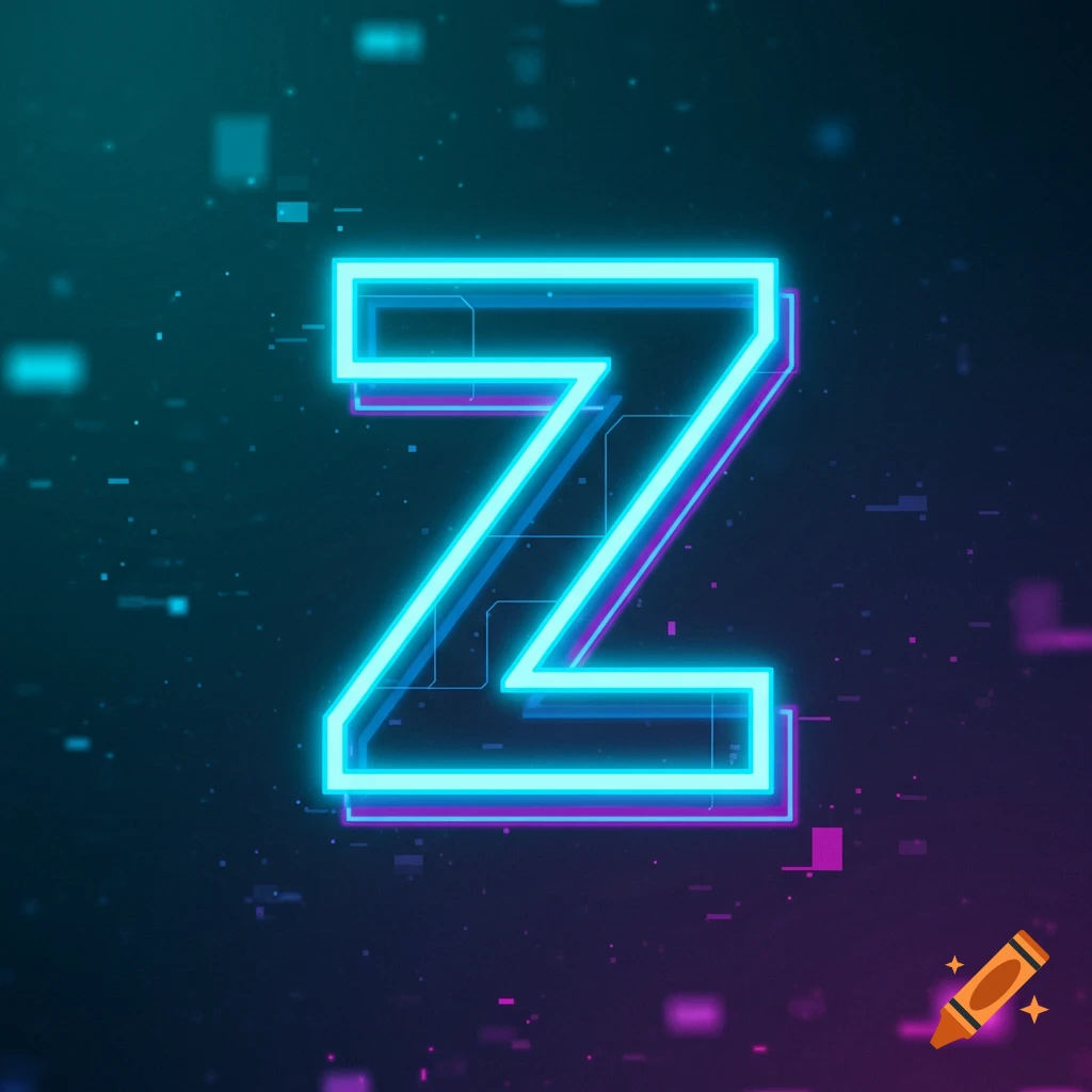 Neon letter Z on a dark digital background