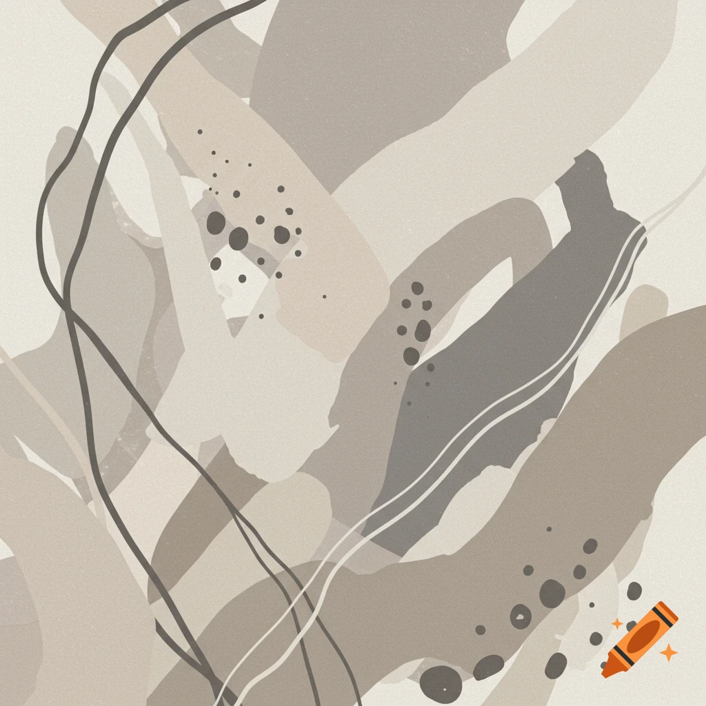 Abstract with organic shapes, lines, and speckles in neutral brown and beige tones.