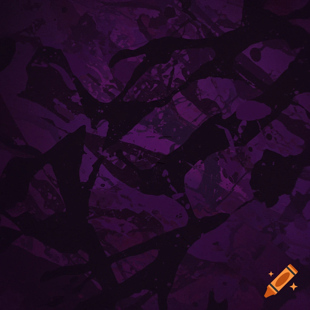 Abstract image of black and purple paint splatters and shapes.