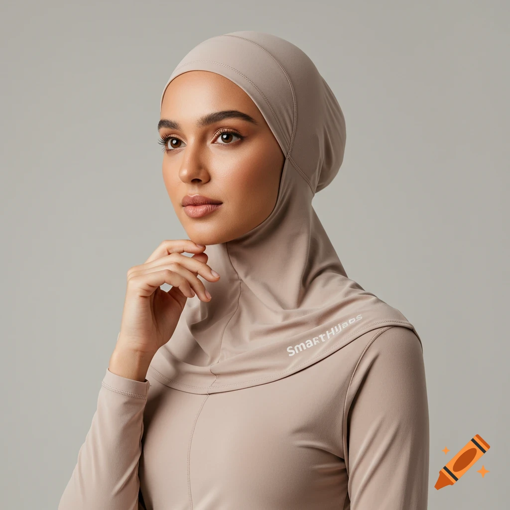 Portrait of woman in modern beige hijab sports outfit
