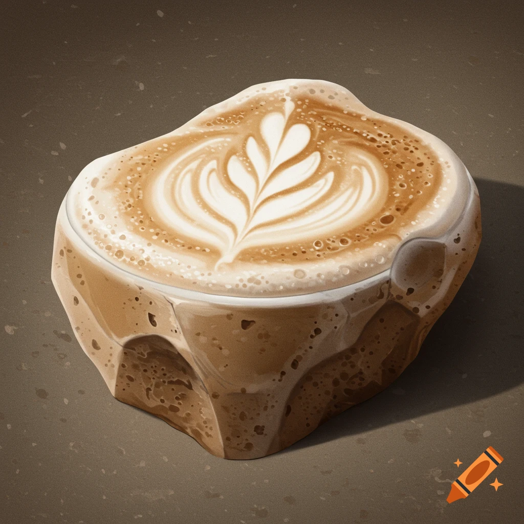 A rock or boulder shaped like a cappuccino cup with latte art.