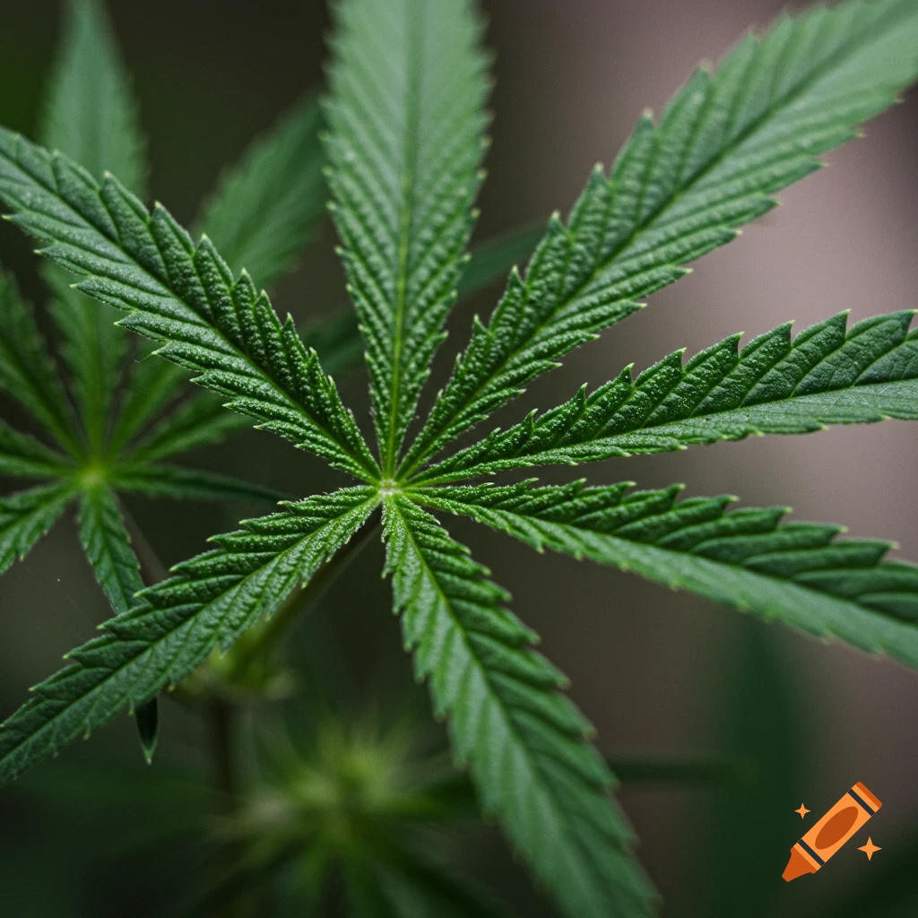 Close-up photo of green cannabis leaves.