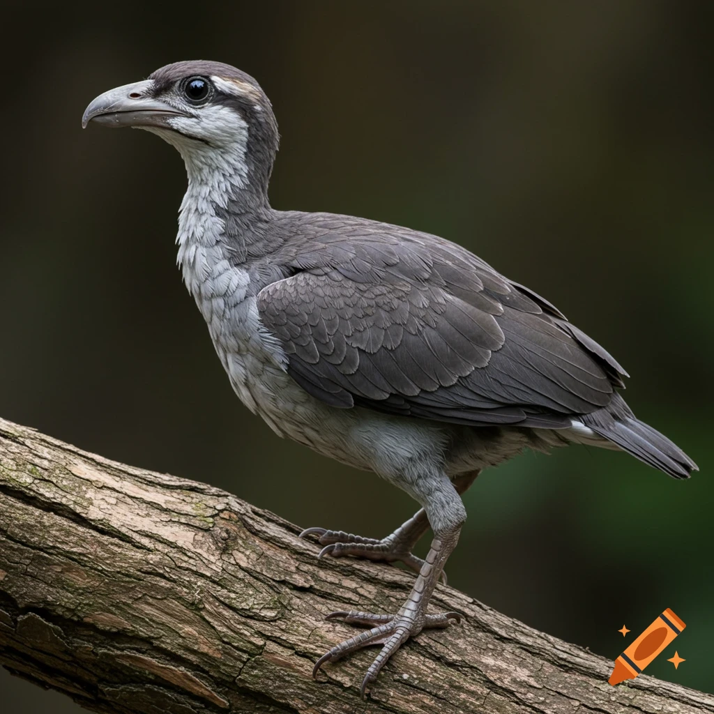 A photorealistic image of a bird standing on a branch.