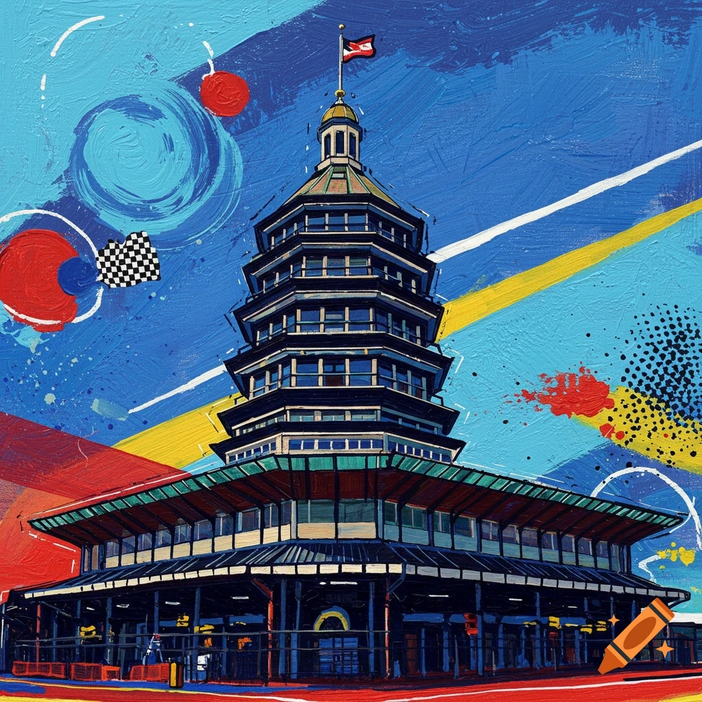 Abstract image of the Indianapolis Motor Speedway Pagoda.