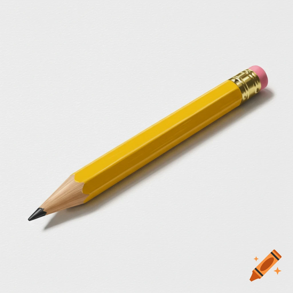 A single yellow pencil with a pink eraser lies on a white surface.