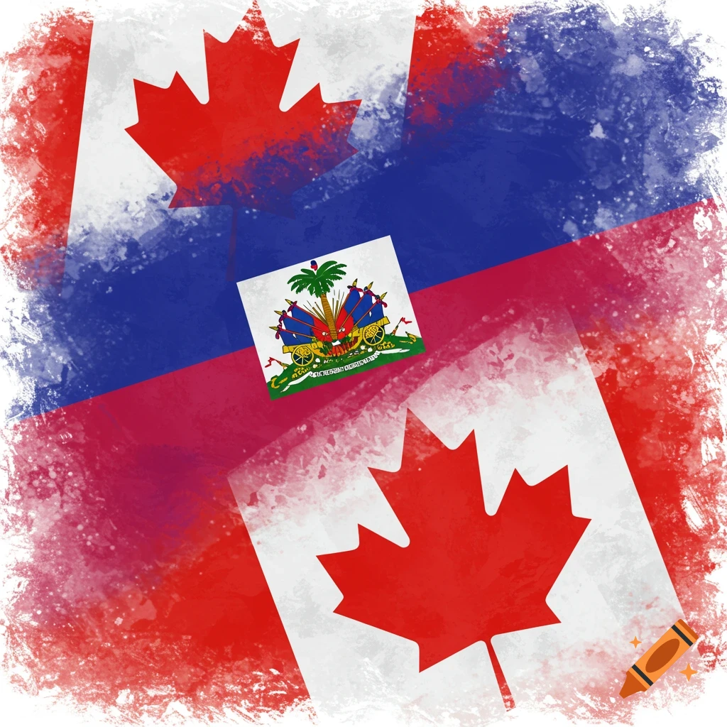 Artistic mix of Canadian and Haitian flags