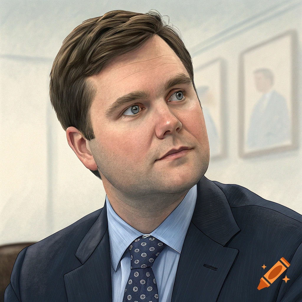 Portrait of a man in a suit looking up and to the right in a painterly style.