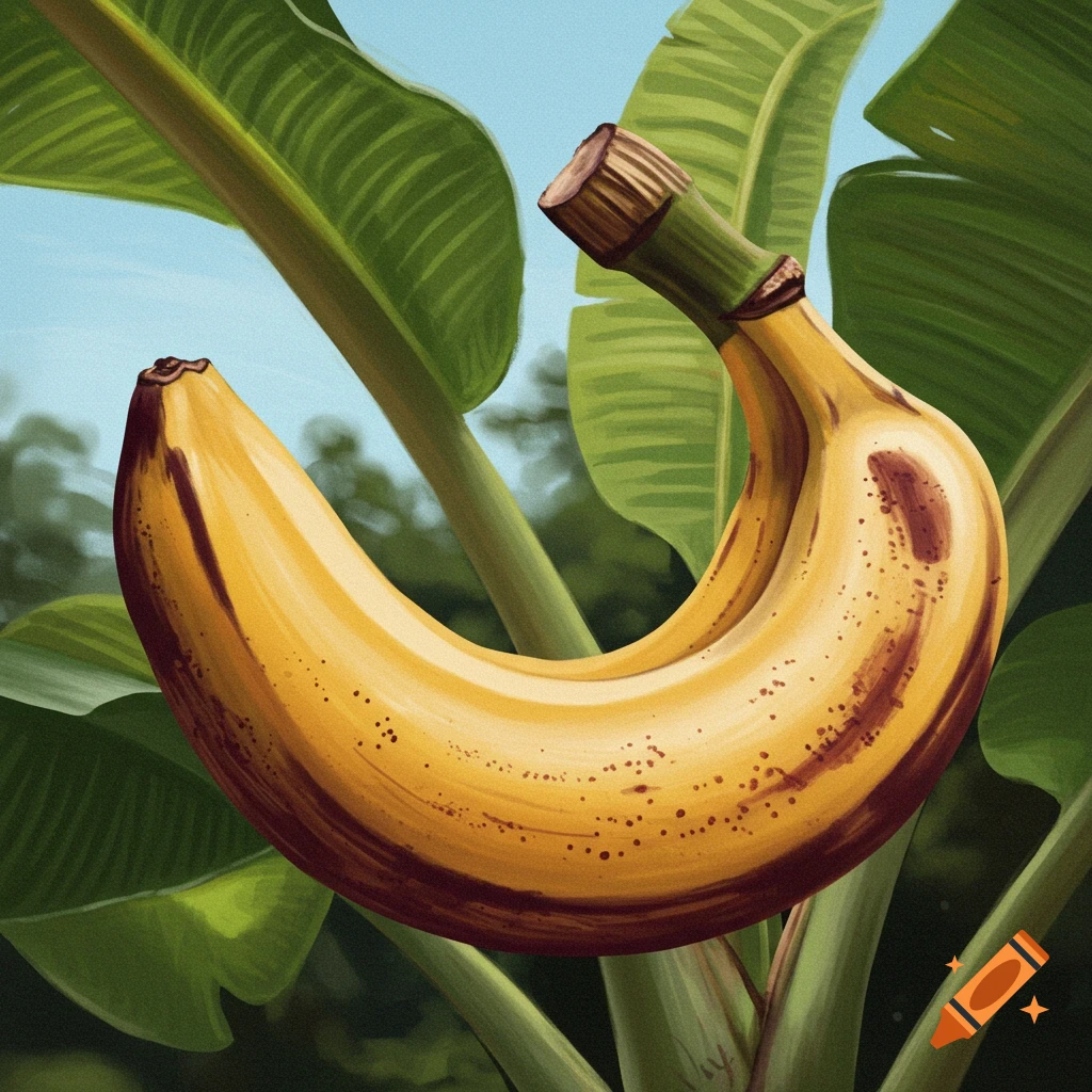 A close-up of a yellow banana on a banana plant