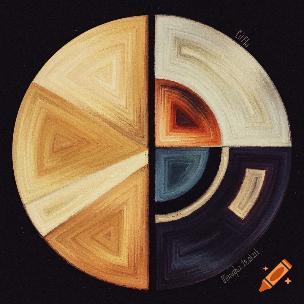 Abstract geometric painting of a circle divided into textured sections.