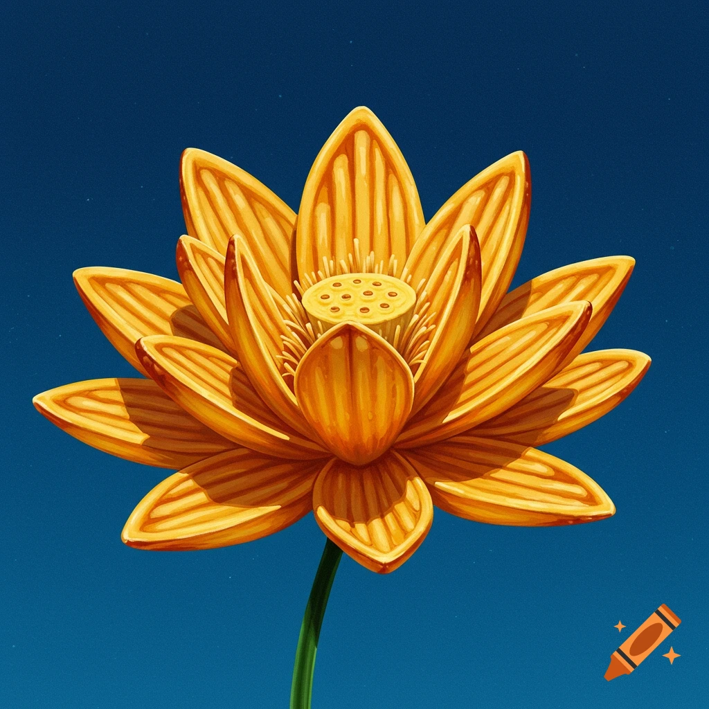 A lotus flower shaped like french fries against a dark blue background.