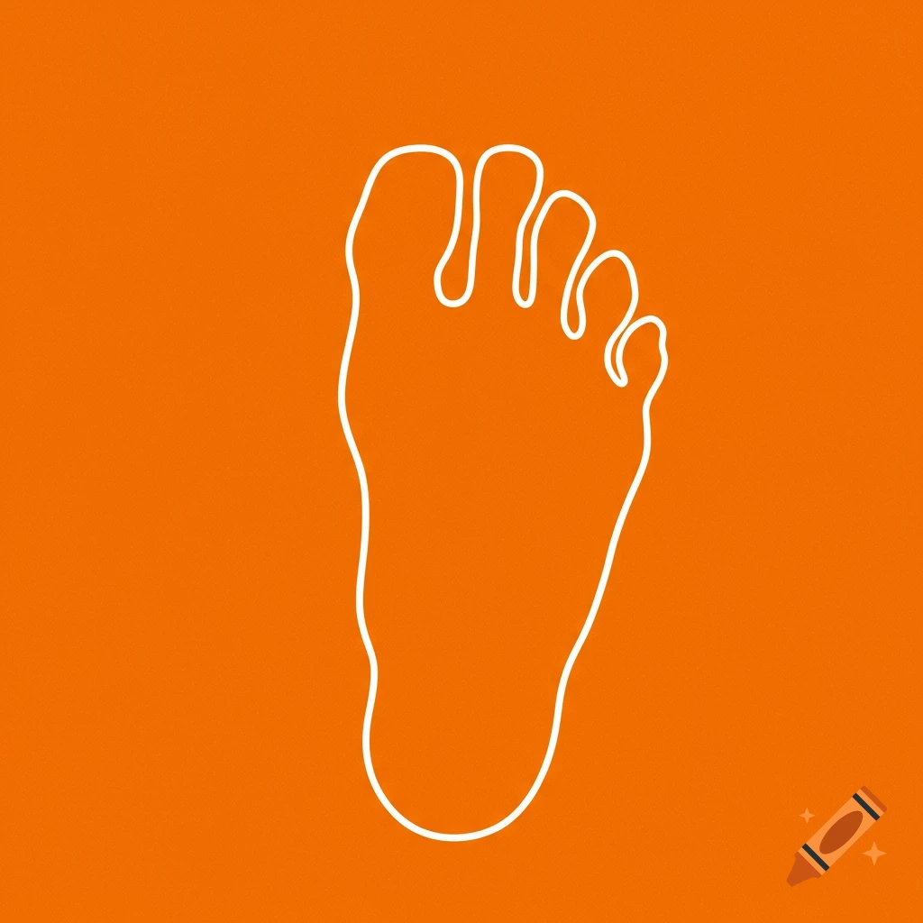 White outline of a foot on an orange background.