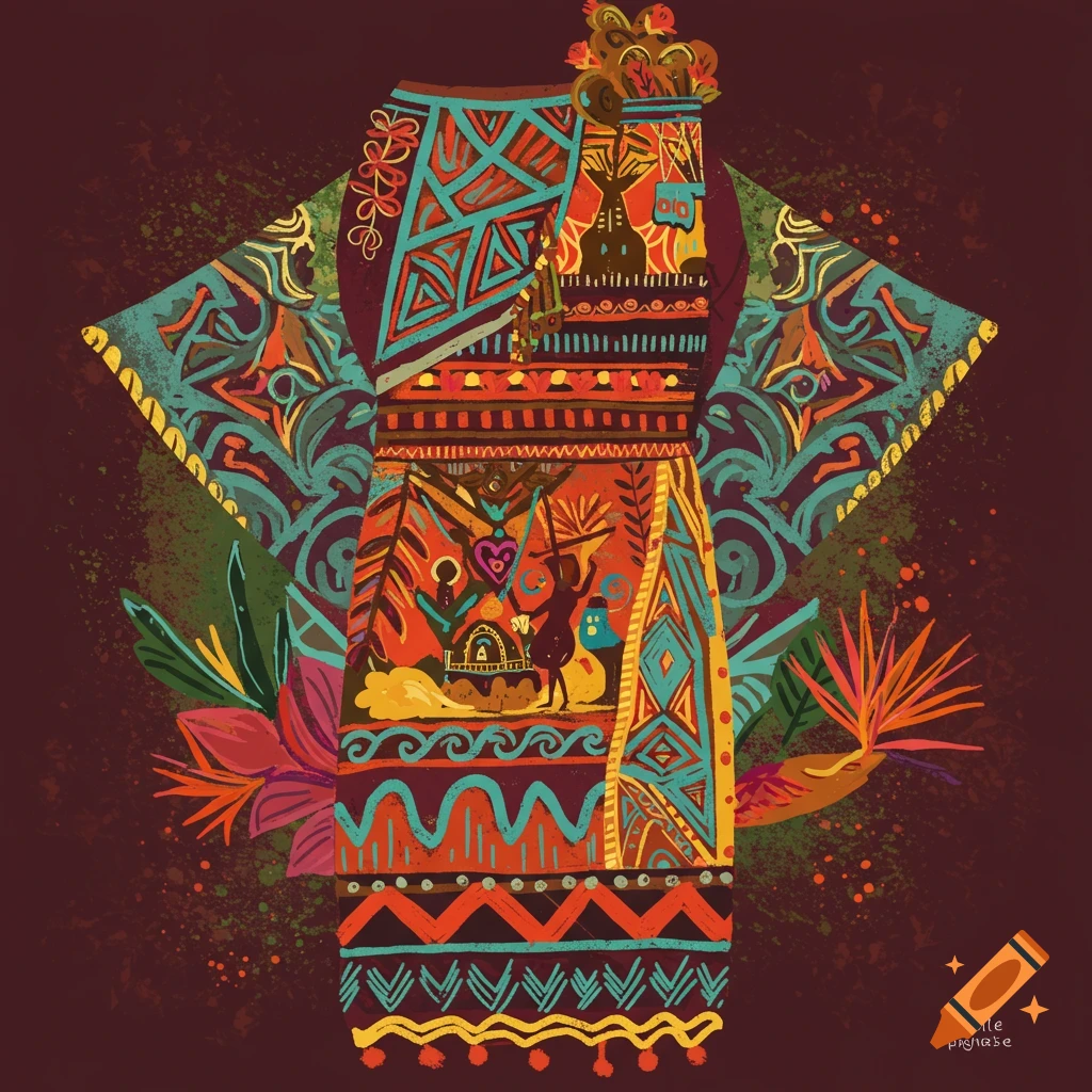 A vibrant, richly patterned traditional garment.