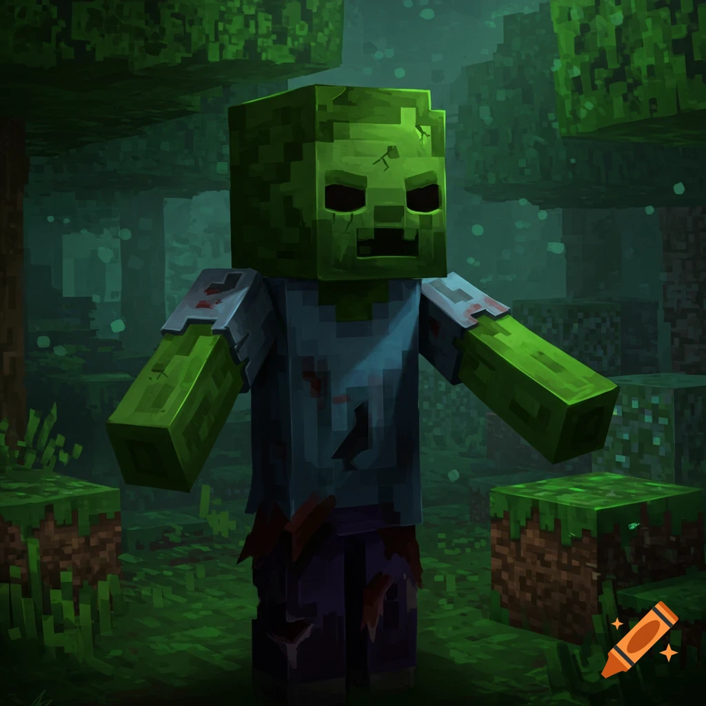 Minecraft zombie in a dark forest