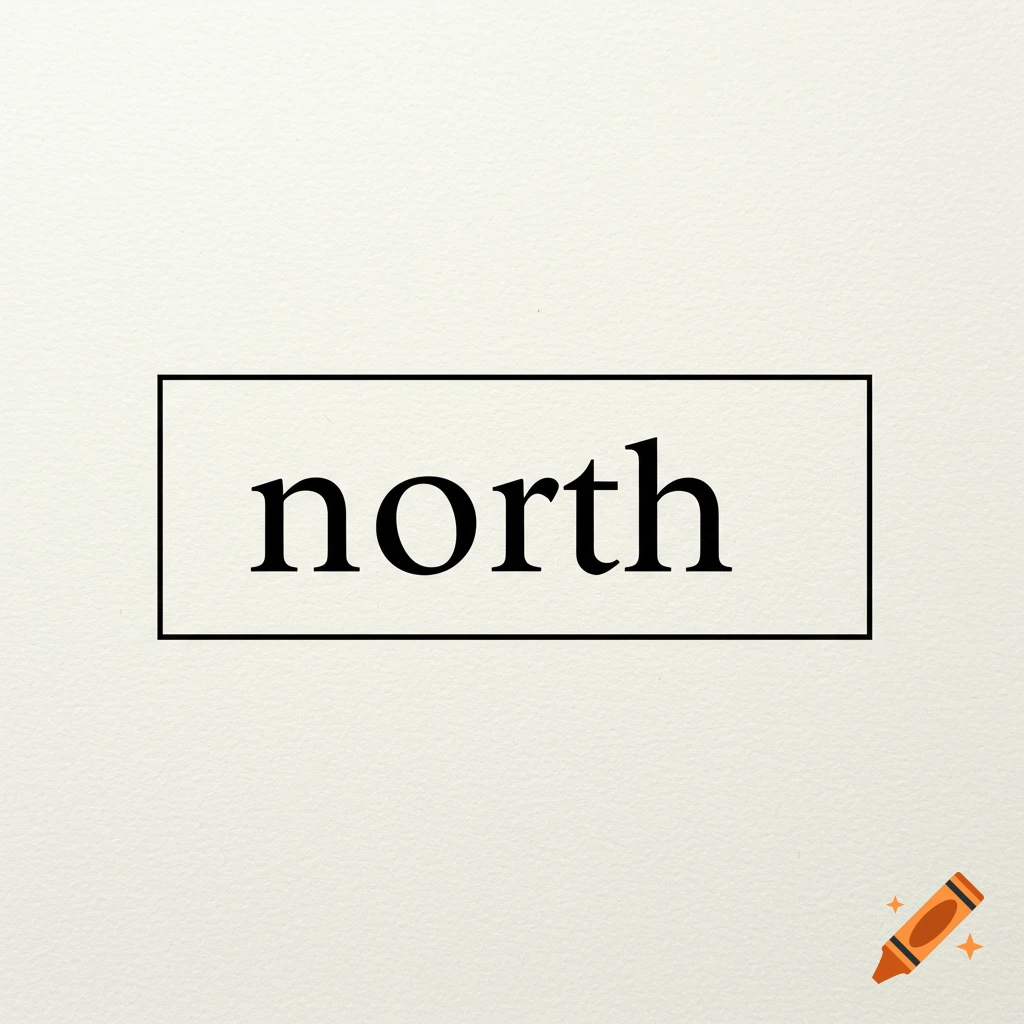 The word 'north' centered in a black rectangle on a textured background.