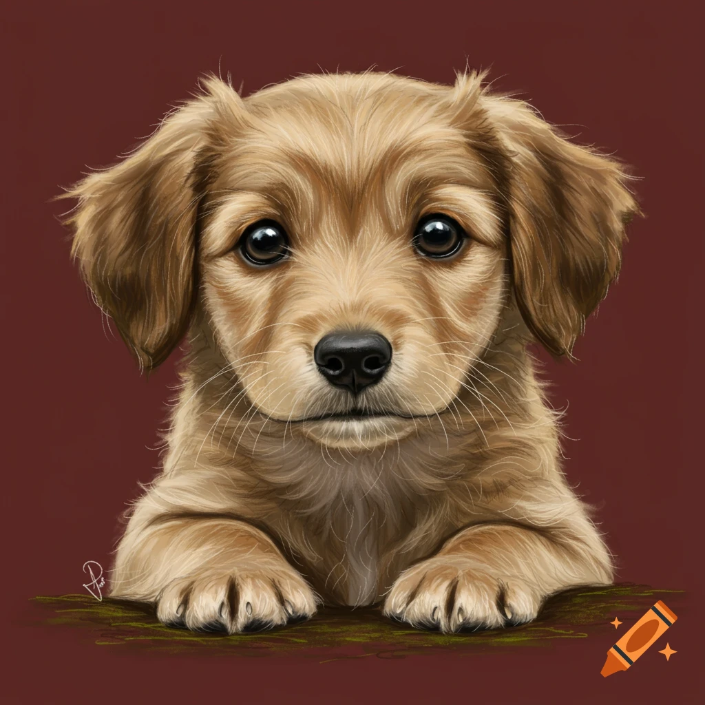A close-up of a cute brown puppy looking forward.
