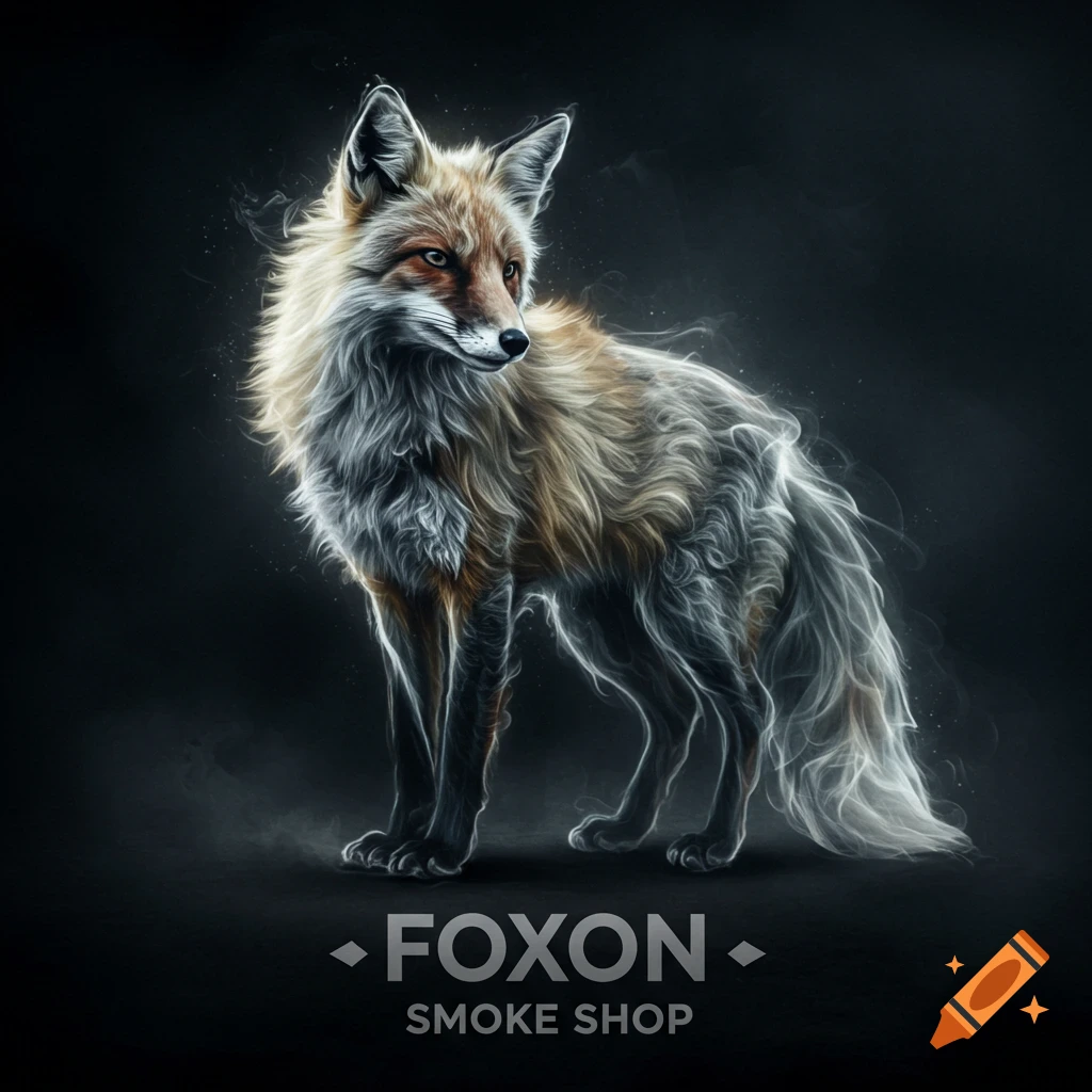 A stylized fox made of smoke stands against a dark background with text 'FOXON SMOKE SHOP' below.