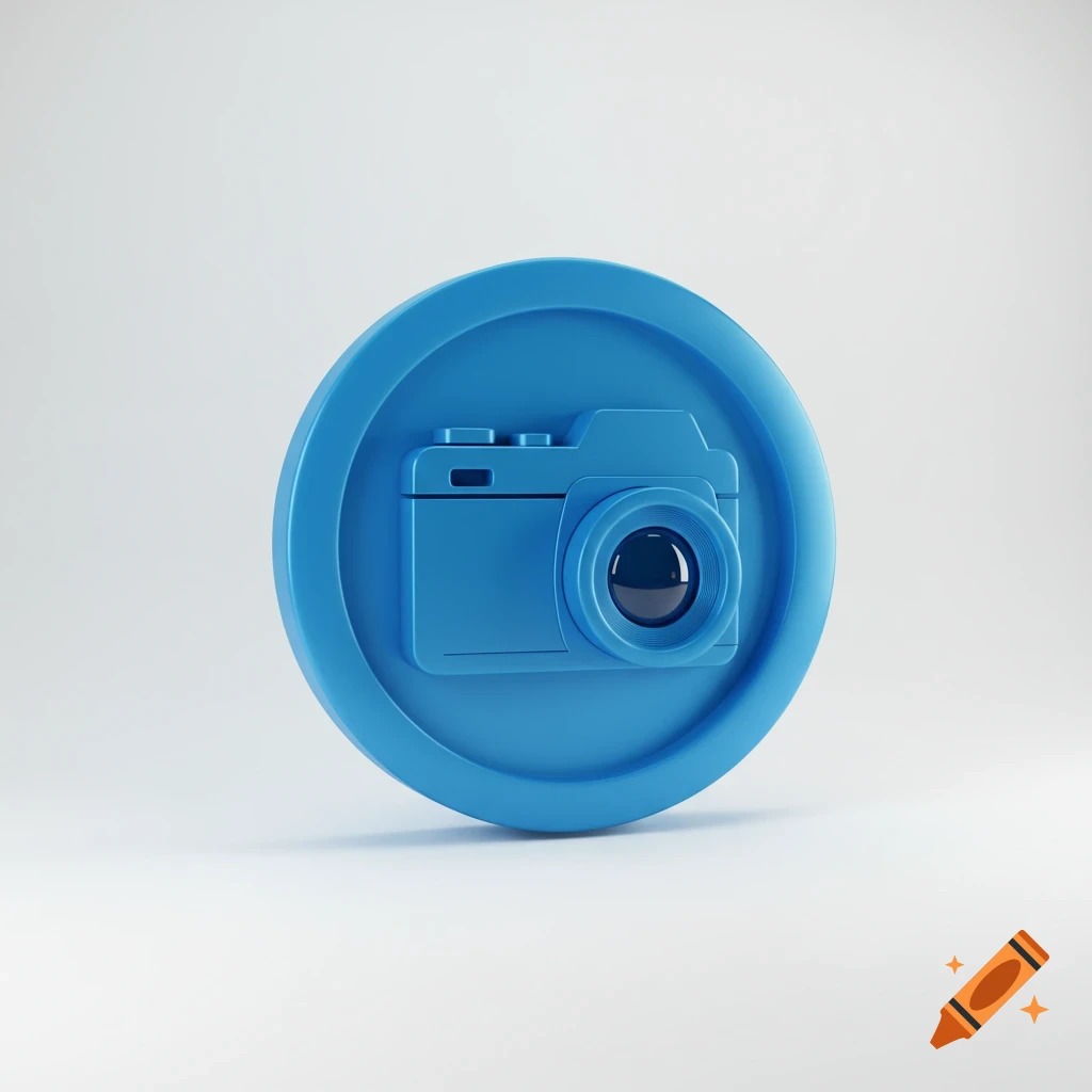 A blue camera icon inside a blue circle