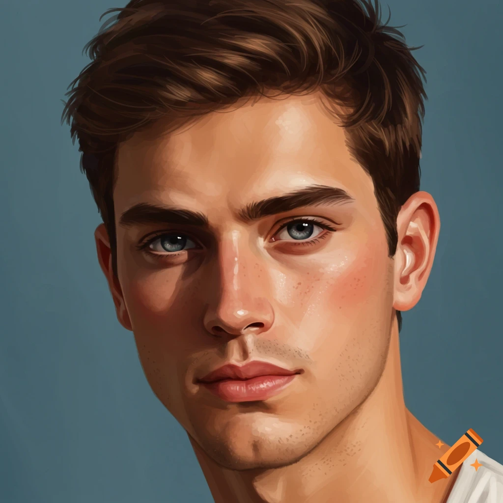 A young man with brown hair and blue eyes.