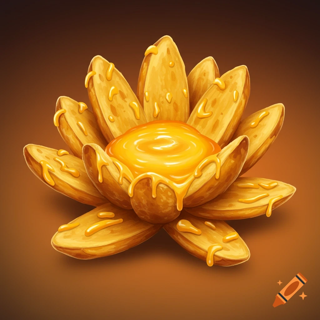 A lotus flower made of cheese fries with honey.