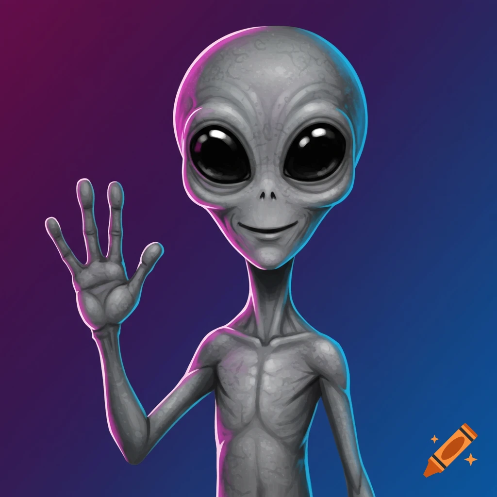 Grey alien waving hi.