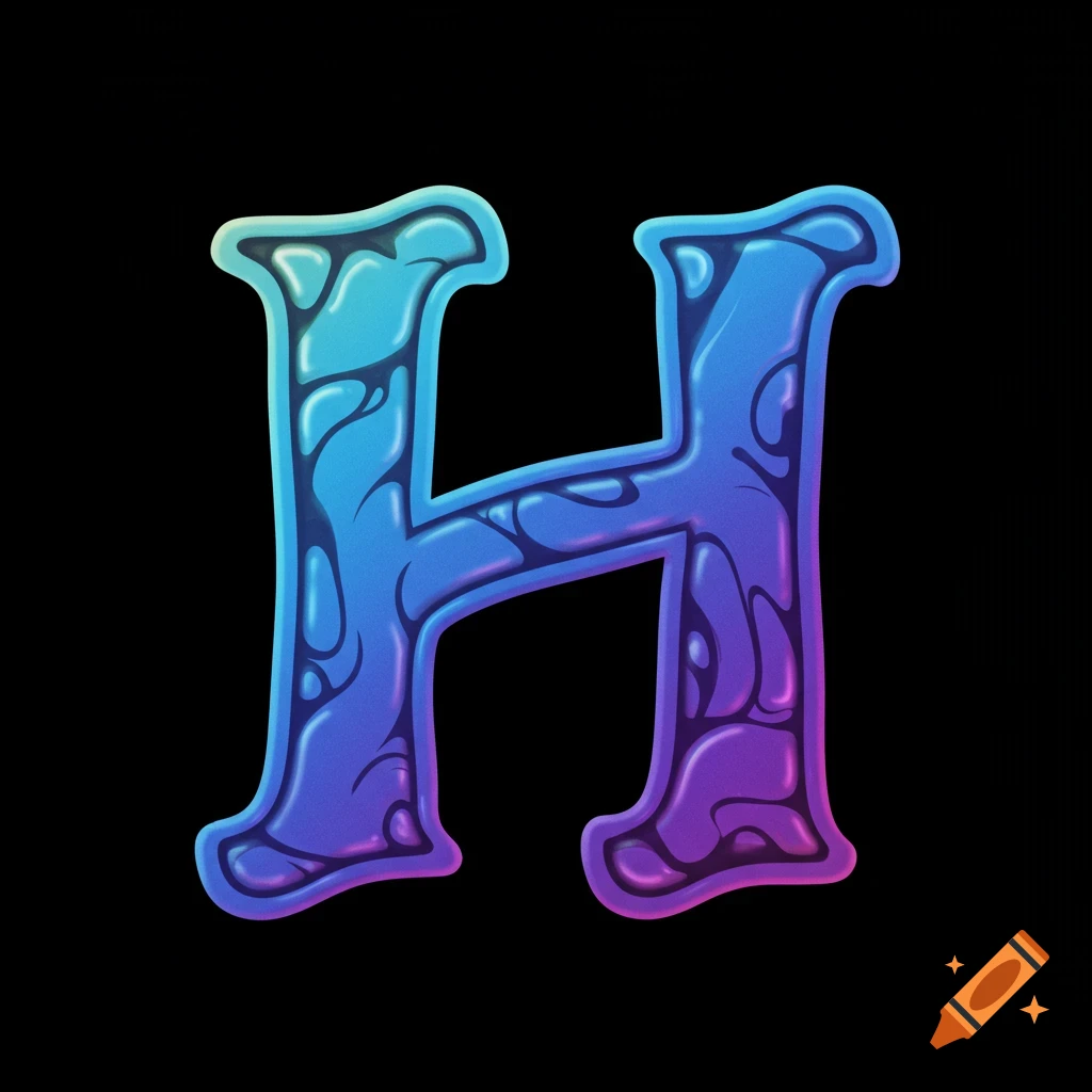 Stylized blue and purple letter H on a black background