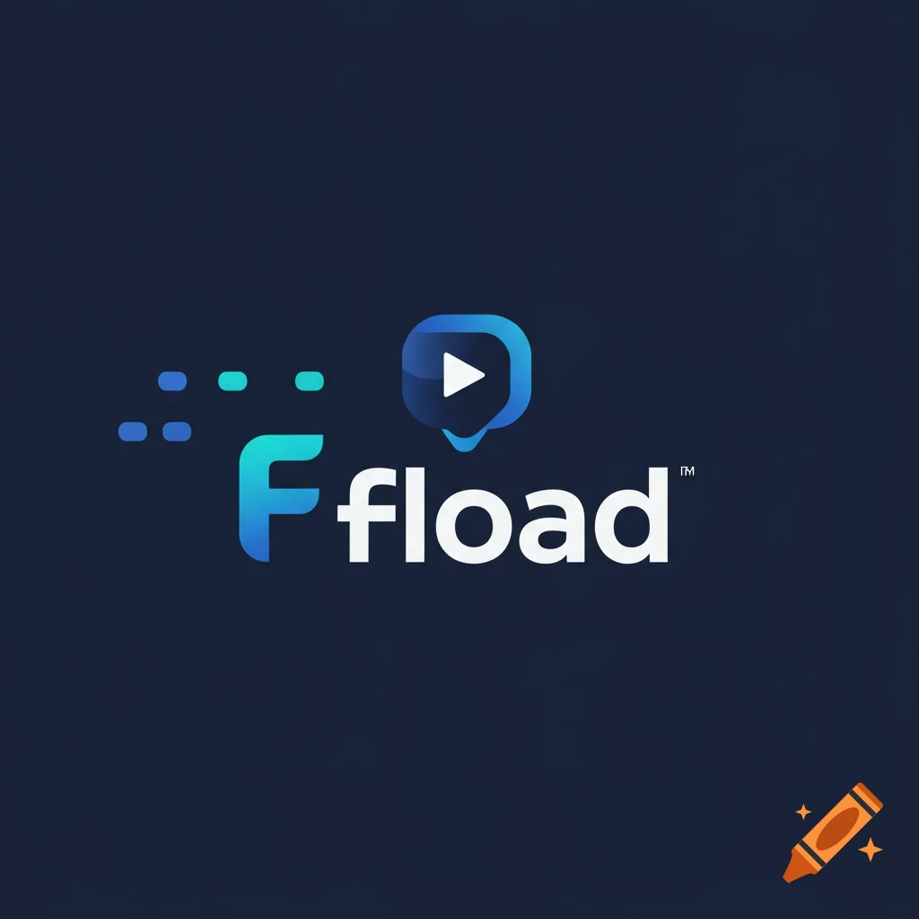 A modern blue and white Fload logo with a play button icon.