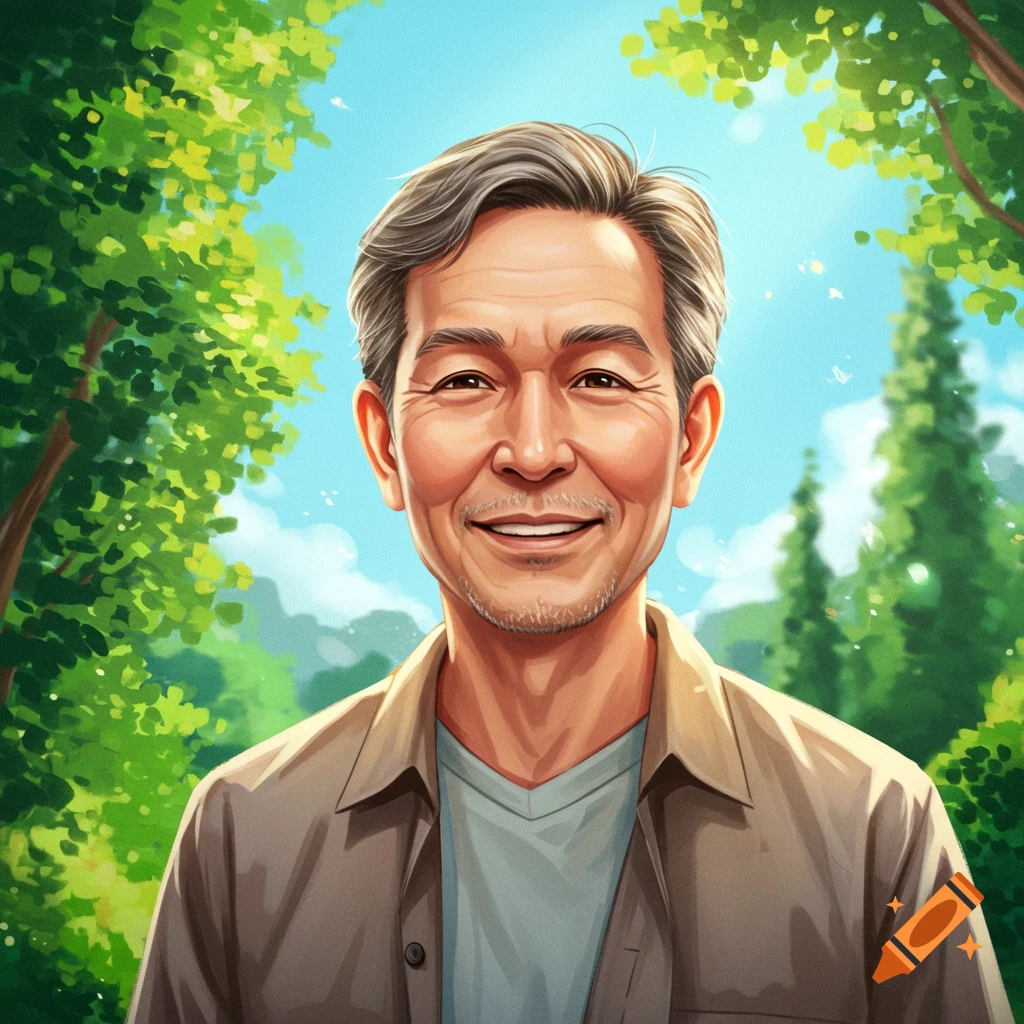 A smiling older man in front of trees.