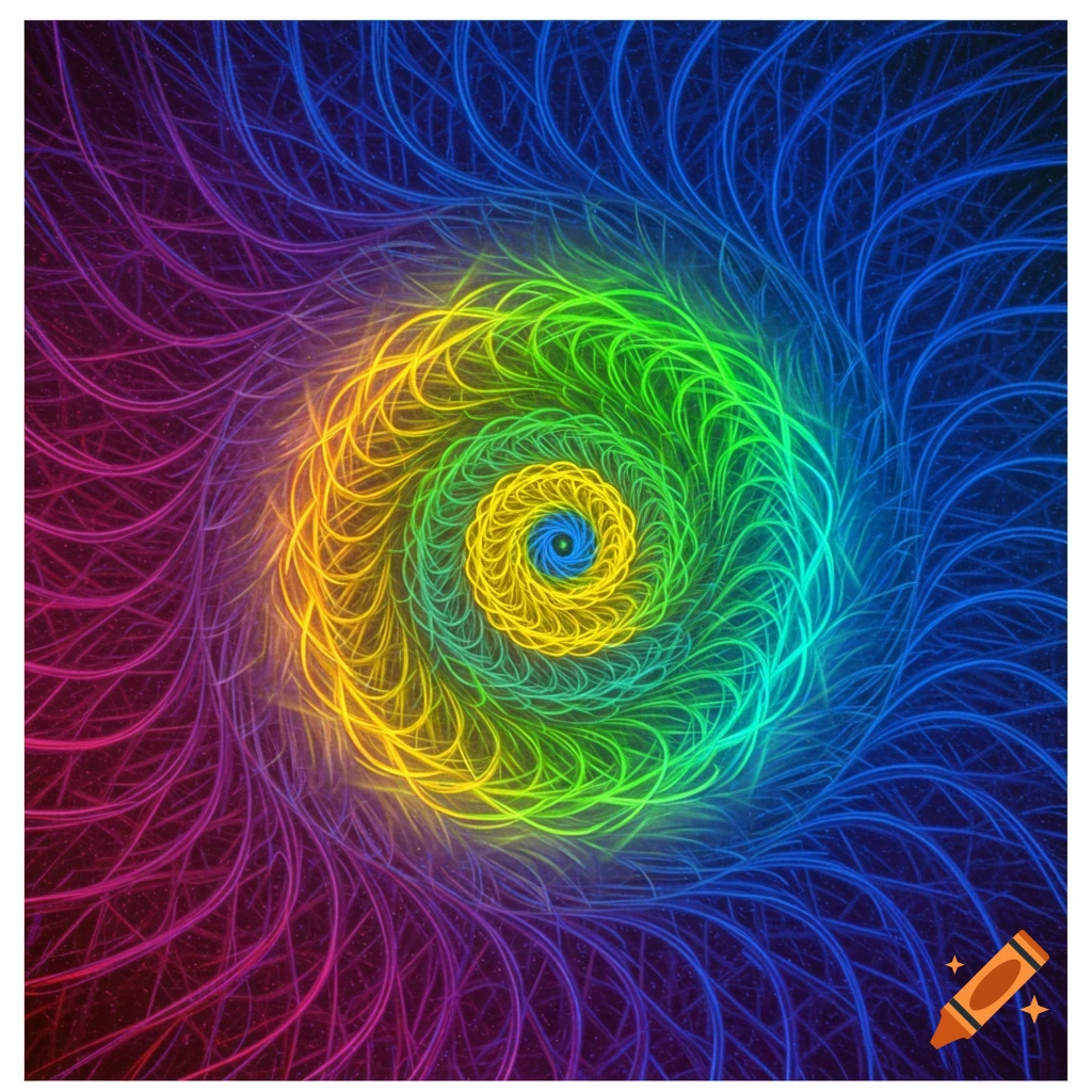 A vibrant rainbow colored fractal spiral pattern