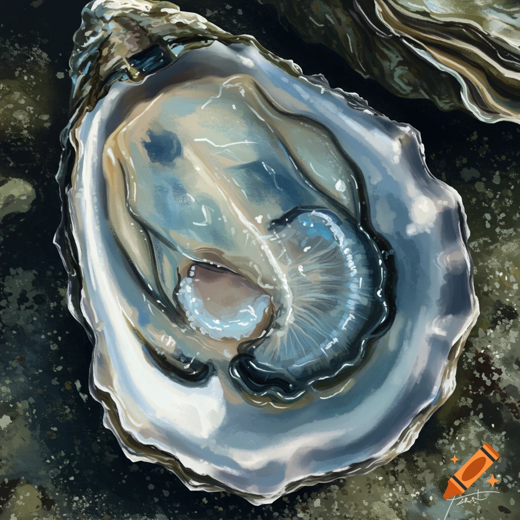 A close-up of an open oyster