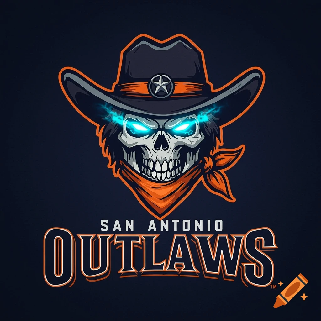 Logo of a skull wearing a cowboy hat above "SAN ANTONIO OUTLAWS".