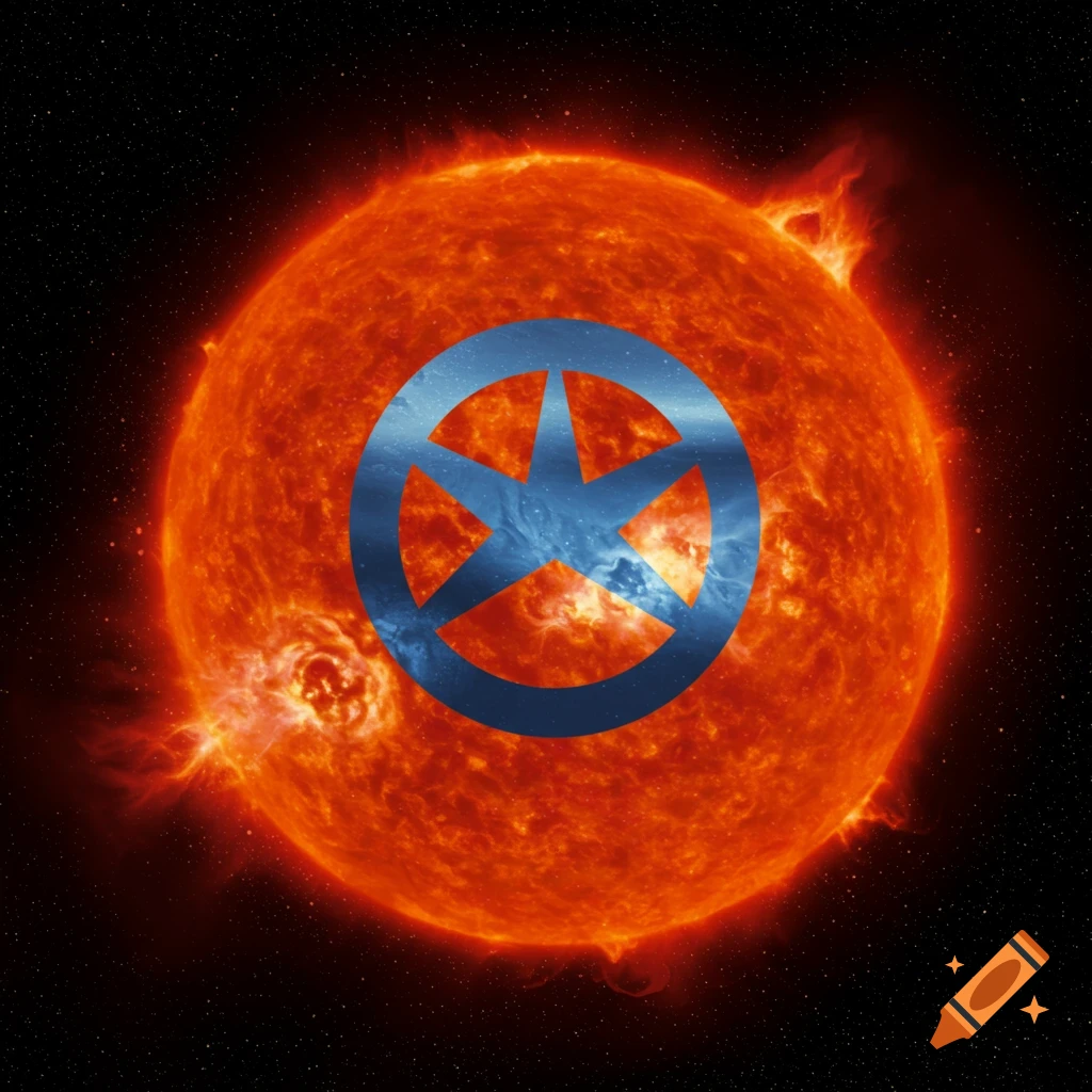 A red star with a blue Marathon video game logo in space.