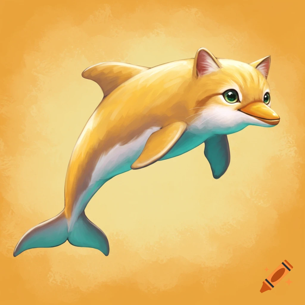 A hybrid dolphin-cat creature swimming.