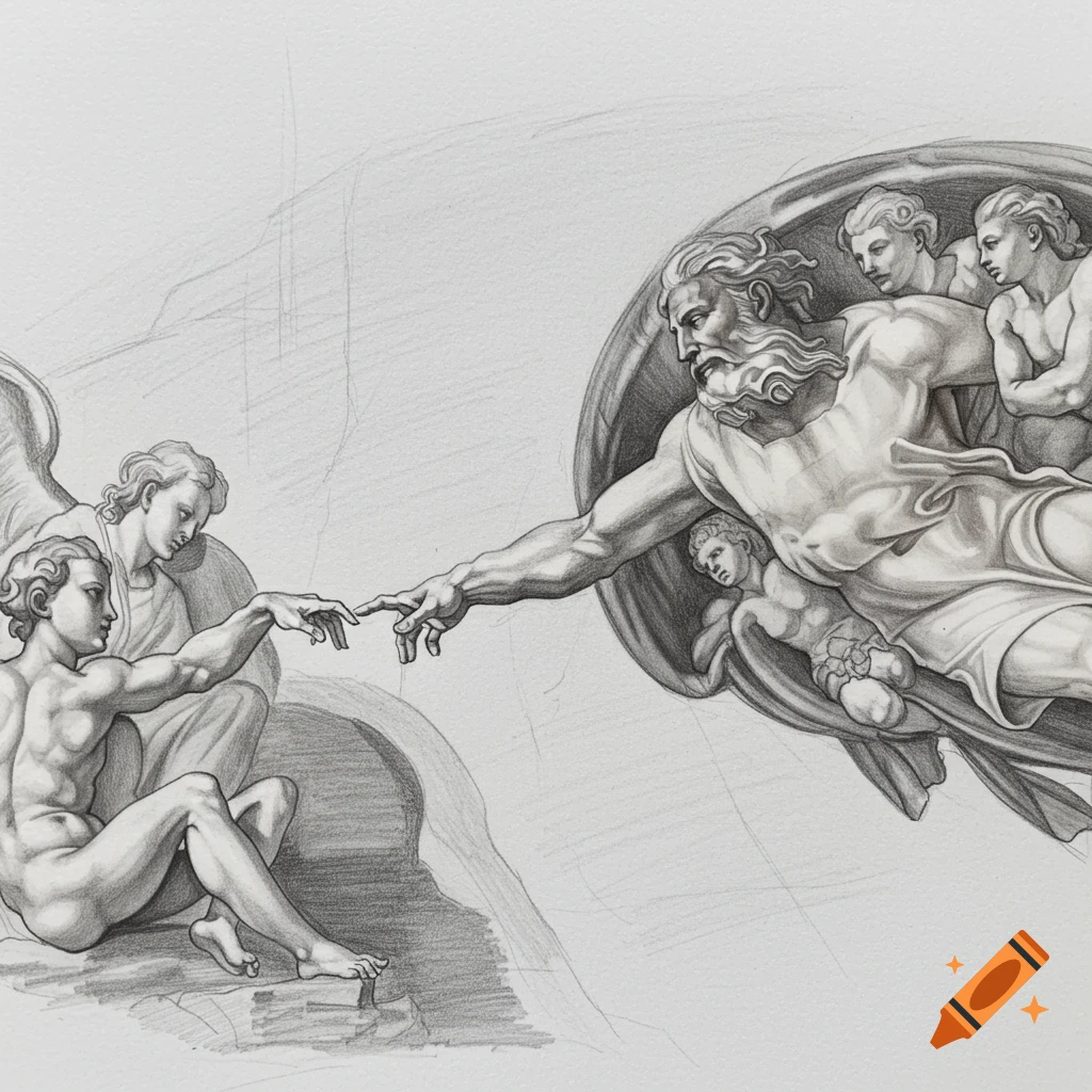 Pencil sketch of Michelangelo's The Creation of Adam