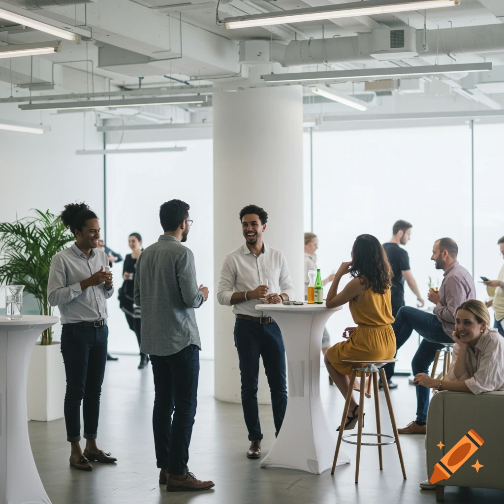 People networking and socializing at an indoor company event