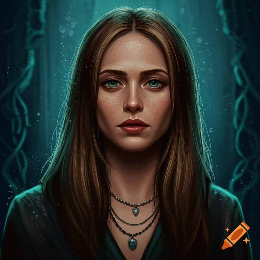 A portrait of a moody woman with striking eyes in an underwater setting.