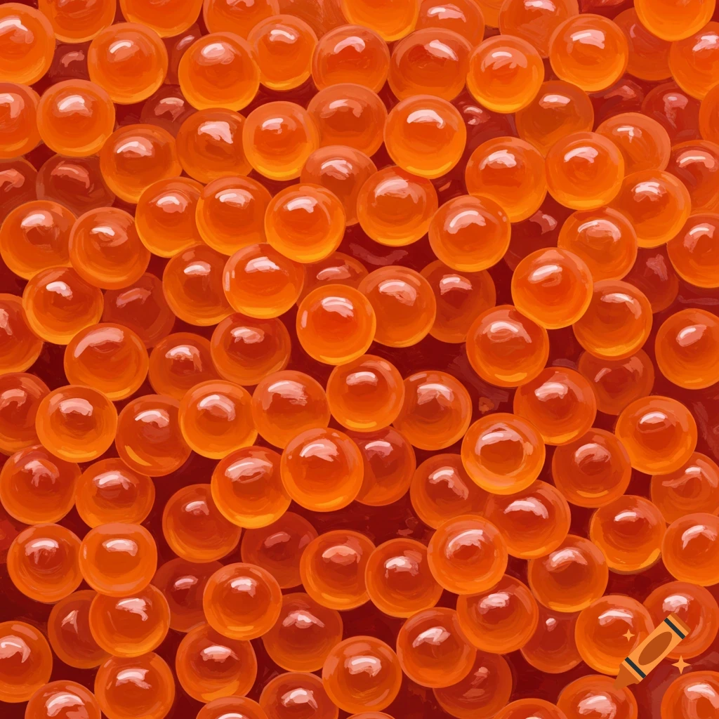 A close-up of bright orange fish roe.
