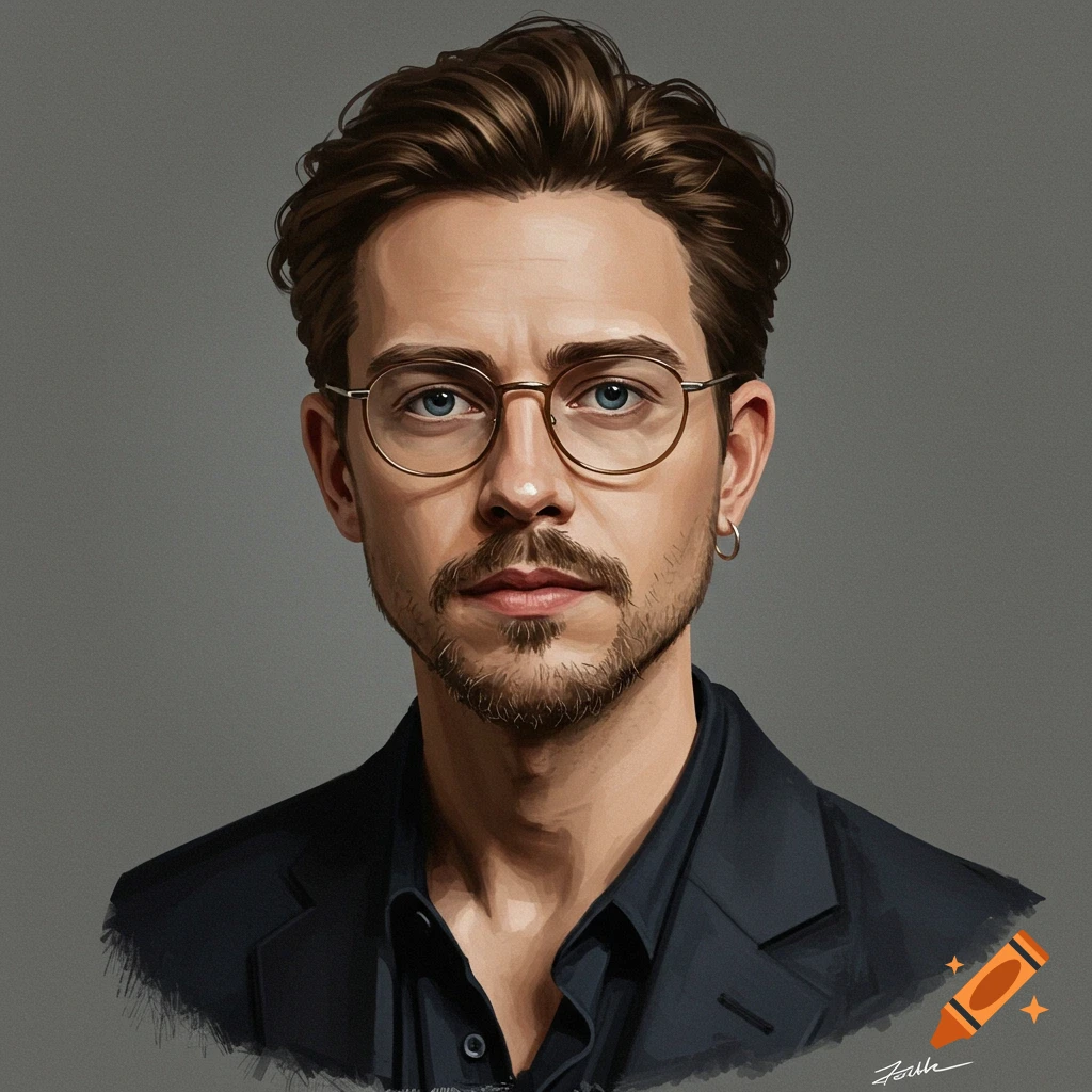 Portrait of a man with glasses, beard, and dark suit.
