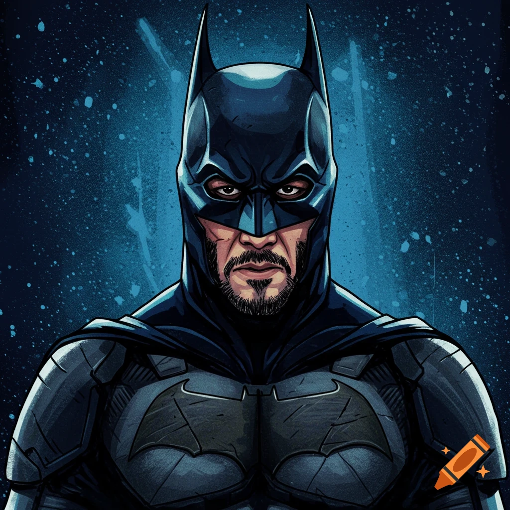 An image of John Wick wearing a Batman suit against a blue background