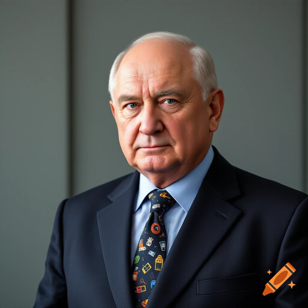 Portrait of a man in a suit and patterned tie