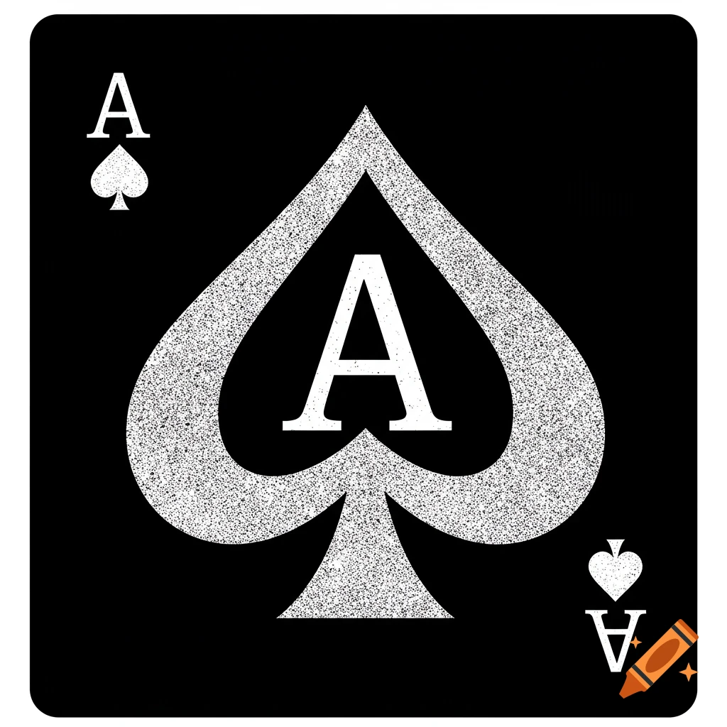 A white ace of spades symbol on a black background.
