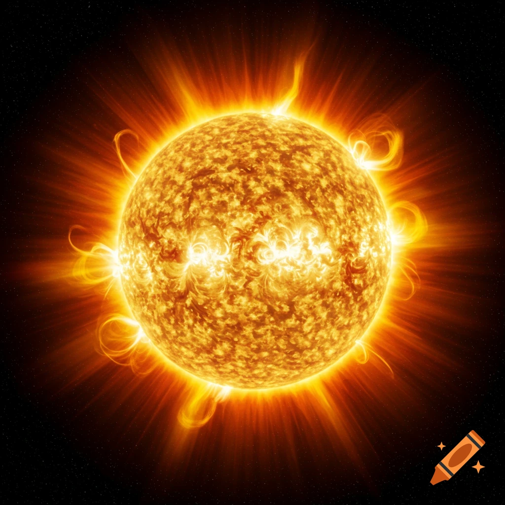 A vibrant image of the sun with swirling plasma flares.