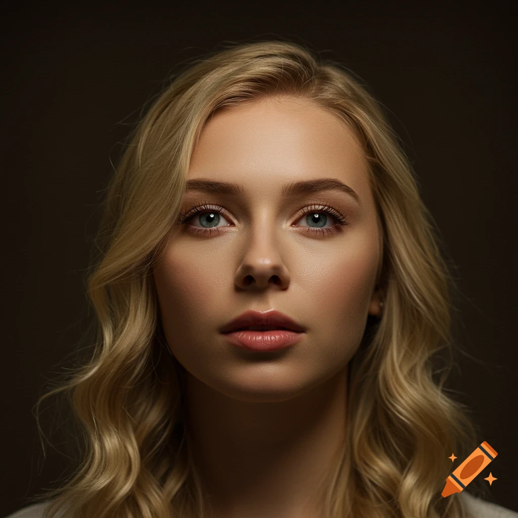 Photorealistic portrait of a blonde woman.