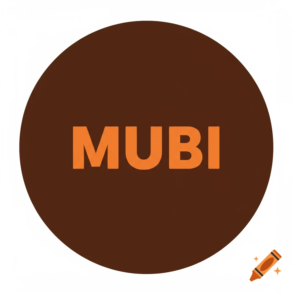 A brown circle with orange text spelling MUBI inside.