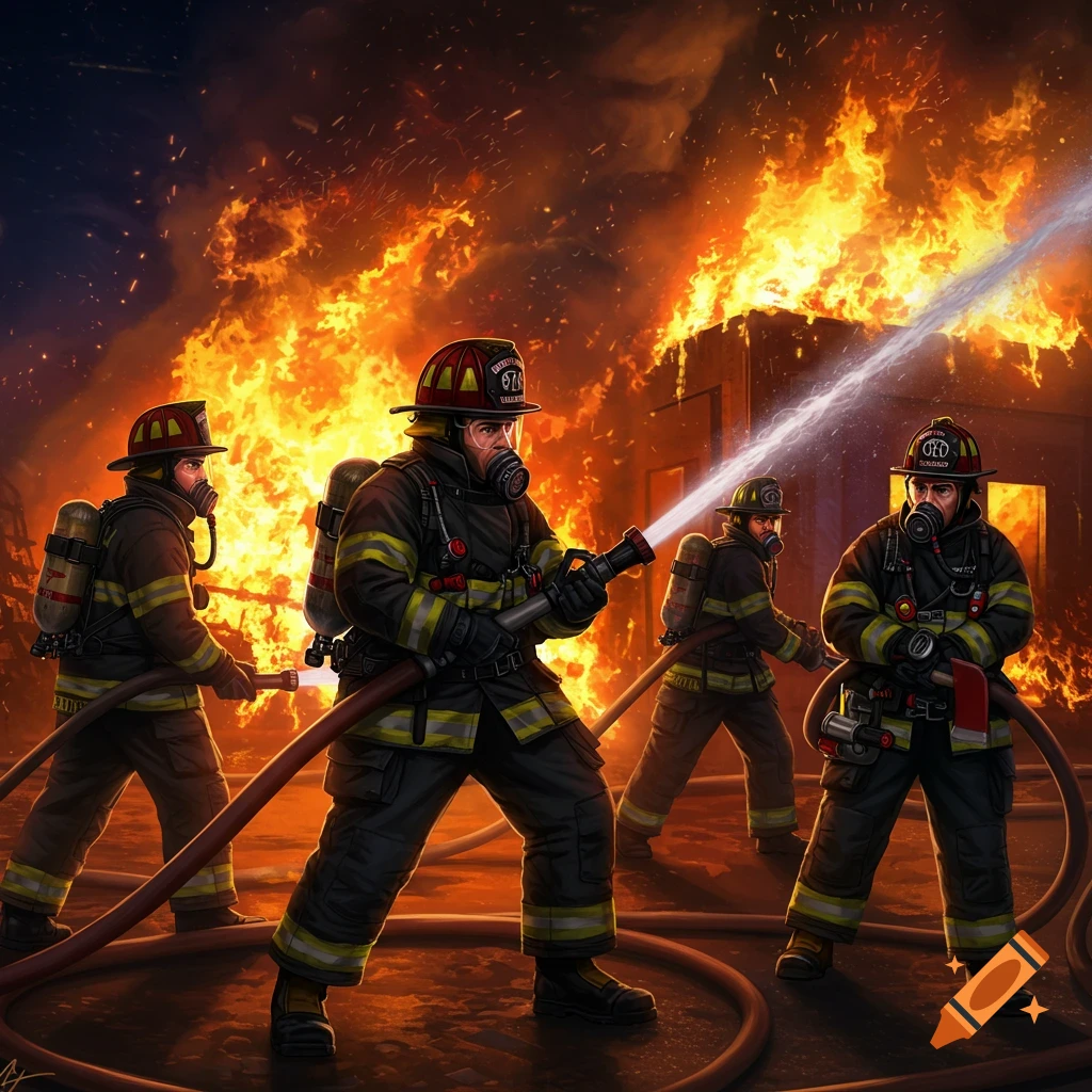 Firefighters battle a large fire.