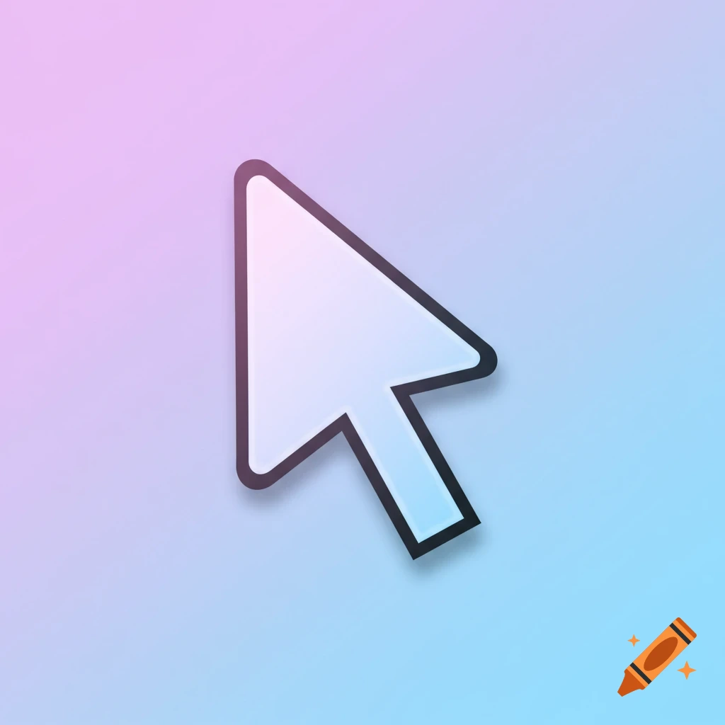 A white computer mouse cursor with a black outline floats over a gradient background transitioning from light purple to light blue.
