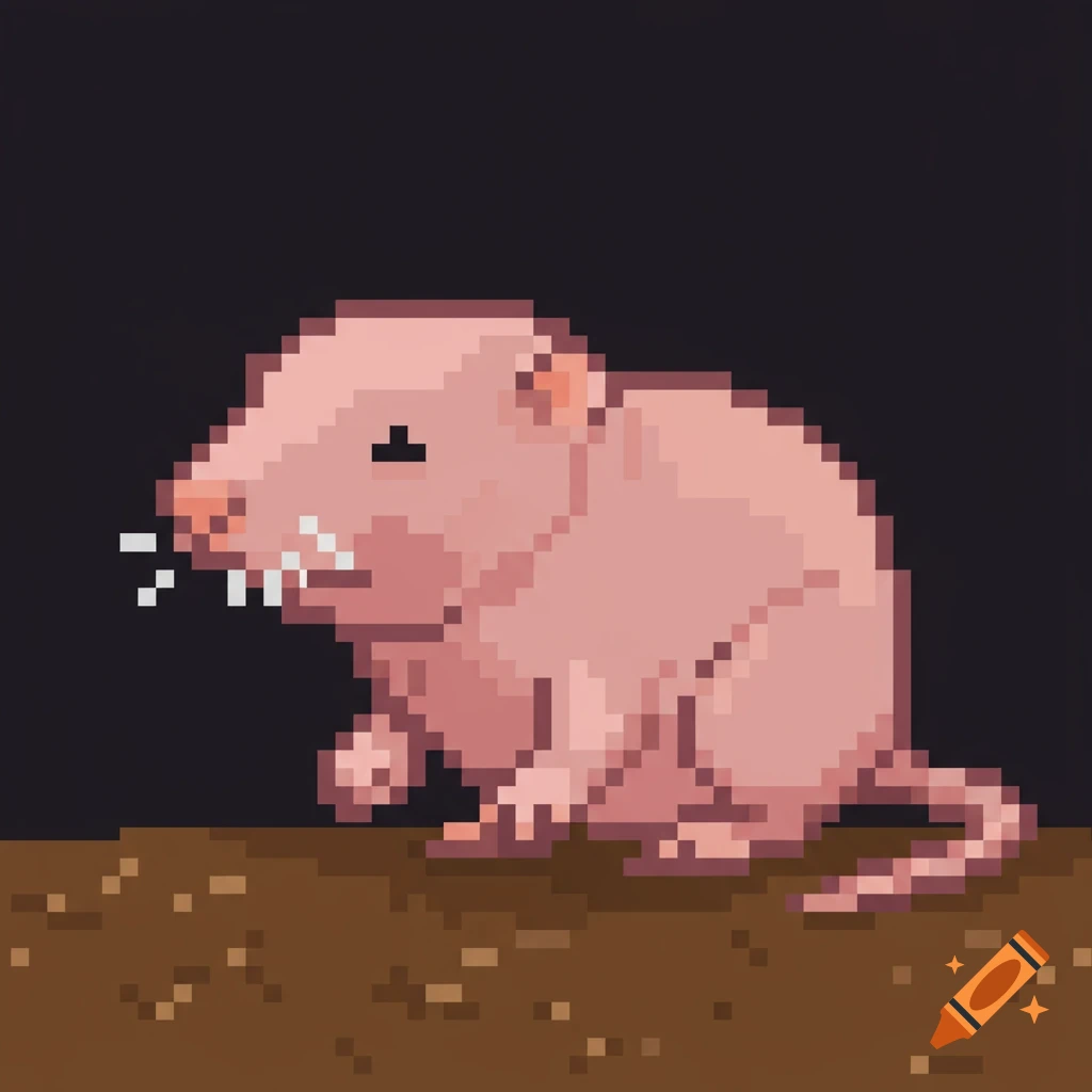 Pixel art mole rat sitting on brown ground.