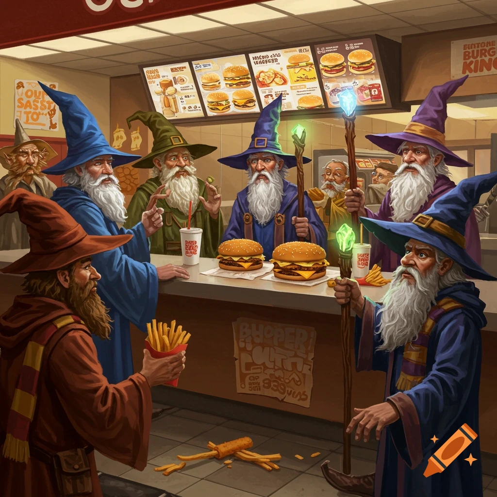 A Bloodborne hunter stands in a dark Burger King restaurant surrounded ...