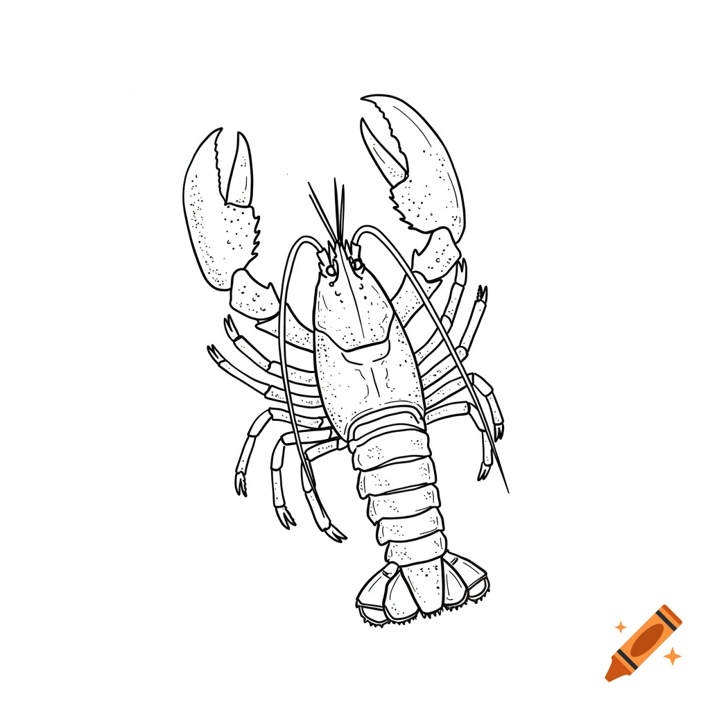 Simple black and white line drawing of a lobster.