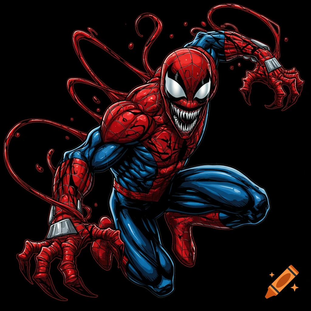 An illustration of Carnage Spider-Man in a dynamic pose.