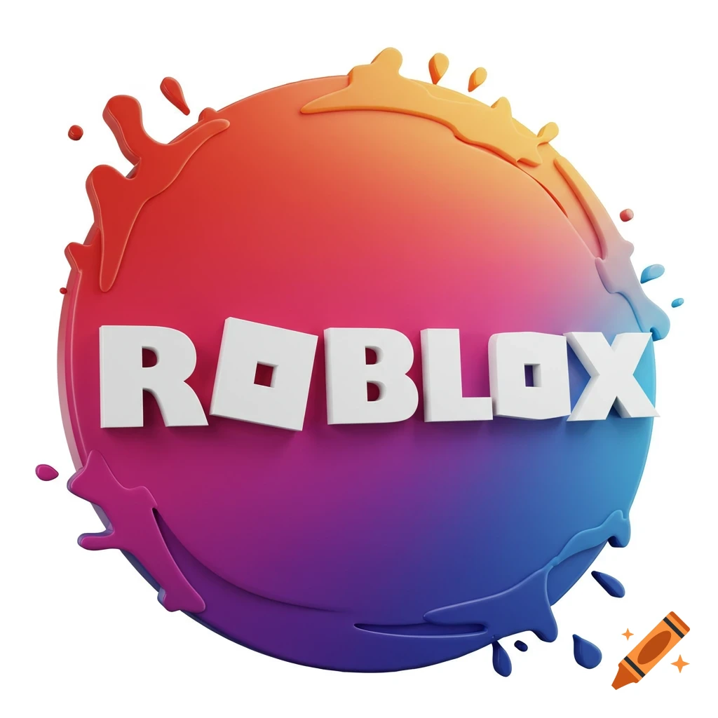 3D Roblox logo with colorful paint splatters